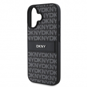 Husa telefon DKNY PU Leather Repeat Pattern Tonal Stripe pentru iPhone 16 Black