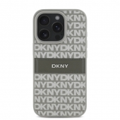 Husa telefon DKNY PU Leather Repeat Pattern Tonal Stripe pentru iPhone 16 Pro Beige