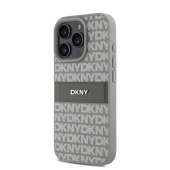 Husa telefon DKNY PU Leather Repeat Pattern Tonal Stripe pentru iPhone 16 Pro Beige