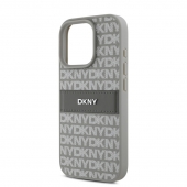 Husa telefon DKNY PU Leather Repeat Pattern Tonal Stripe pentru iPhone 16 Pro Beige