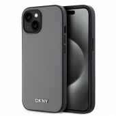Husa telefon DKNY PU Leather Silver Metal Logo Magsafe Case pentru iPhone  15 Grey