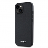 Husa telefon DKNY PU Leather Silver Metal Logo Magsafe pentru iPhone 15 Black