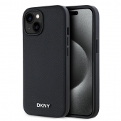 Husa telefon DKNY PU Leather Silver Metal Logo Magsafe pentru iPhone 15 Black