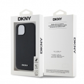 Husa telefon DKNY PU Leather Silver Metal Logo Magsafe pentru iPhone 15 Black