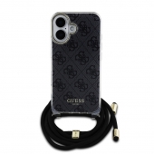 Husa telefon Guess IML 4G Printed Crossbody Strap pentru iPhone 16 Black