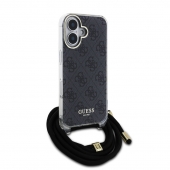 Husa telefon Guess IML 4G Printed Crossbody Strap pentru iPhone 16 Black