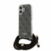 Husa telefon Guess IML 4G Printed Crossbody Strap pentru iPhone 16 Brown