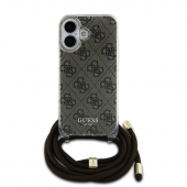 Husa telefon Guess IML 4G Printed Crossbody Strap pentru iPhone 16 Brown