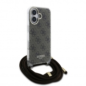Husa telefon Guess IML 4G Printed Crossbody Strap pentru iPhone 16 Brown