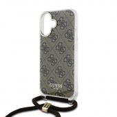 Husa telefon Guess IML 4G Printed Crossbody Strap pentru iPhone 16 Brown