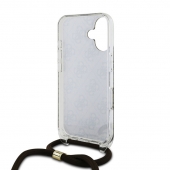 Husa telefon Guess IML 4G Printed Crossbody Strap pentru iPhone 16 Brown