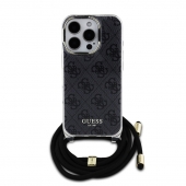 Husa telefon Guess IML 4G Printed Crossbody Strap pentru iPhone 16 Pro Black