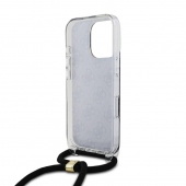 Husa telefon Guess IML 4G Printed Crossbody Strap pentru iPhone 16 Pro Black