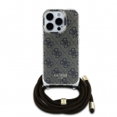 Husa telefon Guess IML 4G Printed Crossbody Strap pentru iPhone 16 Pro Brown