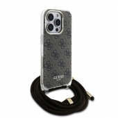 Husa telefon Guess IML 4G Printed Crossbody Strap pentru iPhone 16 Pro Brown