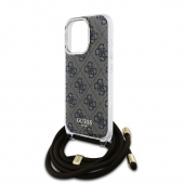 Husa telefon Guess IML 4G Printed Crossbody Strap pentru iPhone 16 Pro Brown