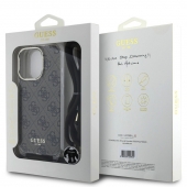 Husa telefon Guess IML 4G Printed Crossbody Strap pentru iPhone 16 Pro Brown