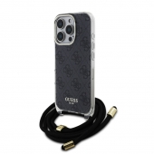 Husa telefon Guess IML 4G Printed Crossbody Strap pentru iPhone 16 Pro Max Black