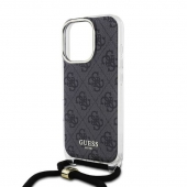 Husa telefon Guess IML 4G Printed Crossbody Strap pentru iPhone 16 Pro Max Black