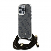 Husa telefon Guess IML 4G Printed Crossbody Strap pentru iPhone 16 Pro Max Brown