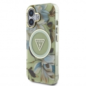 Husa telefon Guess IML Gglitter Magnolia and Triangle Logo Magsafe pentru iPhone 16 Green