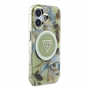 Husa telefon Guess IML Gglitter Magnolia and Triangle Logo Magsafe pentru iPhone 16 Green
