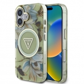 Husa telefon Guess IML Gglitter Magnolia and Triangle Logo Magsafe pentru iPhone 16 Green