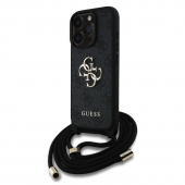 Husa telefon Guess PU 4G Metal Logo Crossbody Strap pentru iPhone 15 Pro Black