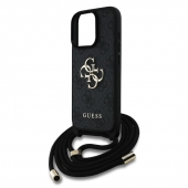 Husa telefon Guess PU 4G Metal Logo Crossbody Strap pentru iPhone 15 Pro Black
