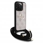 Husa telefon Guess PU 4G Metal Logo Crossbody Strap pentru iPhone 15 Pro Pink