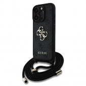 Husa telefon Guess PU 4G Metal Logo Crossbody Strap pentru iPhone 16 Pro Black