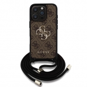 Husa telefon Guess PU 4G Metal Logo Crossbody Strap pentru iPhone 16 Pro Brown