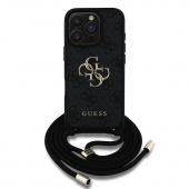 Husa telefon Guess PU 4G Metal Logo Crossbody Strap pentru iPhone 16 Pro Max Black