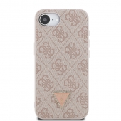 Husa telefon Guess PU 4G Strass Triangle Metal Logo pentru iPhone 16e Pink