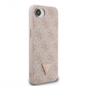 Husa telefon Guess PU 4G Strass Triangle Metal Logo pentru iPhone 16e Pink