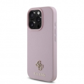 Husa telefon Guess PU Grained 4G Small Metal Logo MagSafe Case pentru iPhone 16 Pro Pink