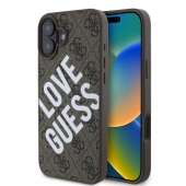 Husa telefon Guess PU Leather 4G Big Love Logo MagSafe Case pentru iPhone 16 Brown