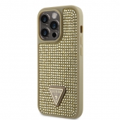 Husa telefon Guess Rhinestones Triangle Metal Logo Case pentru iPhone 15 Pro Gold