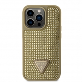 Husa telefon Guess Rhinestones Triangle Metal Logo Case pentru iPhone 15 Pro Gold