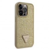 Husa telefon Guess Rhinestones Triangle Metal Logo Case pentru iPhone 15 Pro Gold