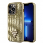 Husa telefon Guess Rhinestones Triangle Metal Logo Case pentru iPhone 15 Pro Gold