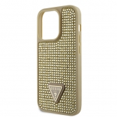Husa telefon Guess Rhinestones Triangle Metal Logo Case pentru iPhone 15 Pro Gold
