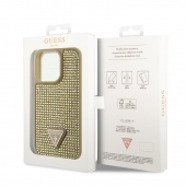 Husa telefon Guess Rhinestones Triangle Metal Logo Case pentru iPhone 15 Pro Gold
