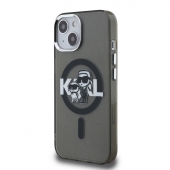 Husa telefon Karl Lagerfeld IML Glitter Karl and Choupette Sketch MagSafe Case pentru iPhone 15 Black