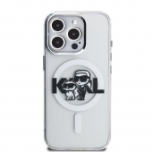 Husa telefon Karl Lagerfeld IML Glitter Karl and Choupette Sketch MagSafe Case pentru iPhone 15 Pro Transparent