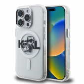 Husa telefon Karl Lagerfeld IML Glitter Karl and Choupette Sketch MagSafe Case pentru iPhone 15 Pro Transparent