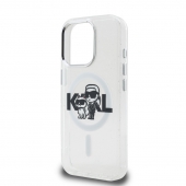 Husa telefon Karl Lagerfeld IML Glitter Karl and Choupette Sketch MagSafe Case pentru iPhone 15 Pro Transparent