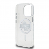 Husa telefon Karl Lagerfeld IML Glitter Karl and Choupette Sketch MagSafe Case pentru iPhone 15 Pro Transparent