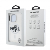 Husa telefon Karl Lagerfeld IML Glitter Karl and Choupette Sketch MagSafe Case pentru iPhone 15 Pro Transparent