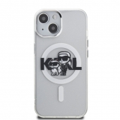 Husa telefon Karl Lagerfeld IML Glitter Karl and Choupette Sketch MagSafe Case pentru iPhone 15 Transparent